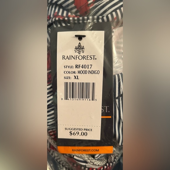 New Rainforest Men Swim Trunks Red Lobsters on Blue White Stripes size XL Summer - Picture 10 of 12